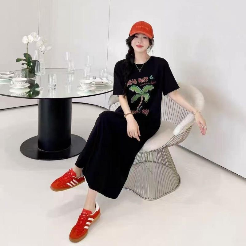 Weit geschnittenes Damen-T-Shirt-Kleid mit Rundhalsausschnitt und kurzen Ärmeln in großer Größe, langes lässiges Kleid, knielanges Nachthemd