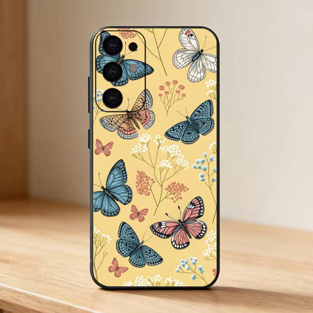 Butterflies Phone Case For Samsung S25,24,23,22,30,21,10,9,Ultra,Plus,Lite Soft Black Case