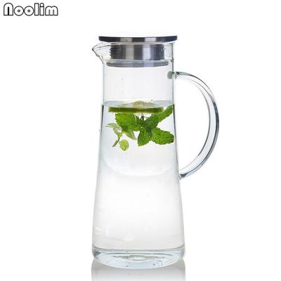 Hitzebeständige Glaskaraffe mit Edelstahldeckel, Heiß- oder Eiswasserflasche, Obst- und Blumentee-Teekanne, 1500 ml