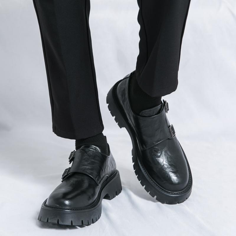 Men's Leather Shoes British Platform Designer Dress Buckle Leather Loafers Male Shoes Man Casual Shoes for Men Designer