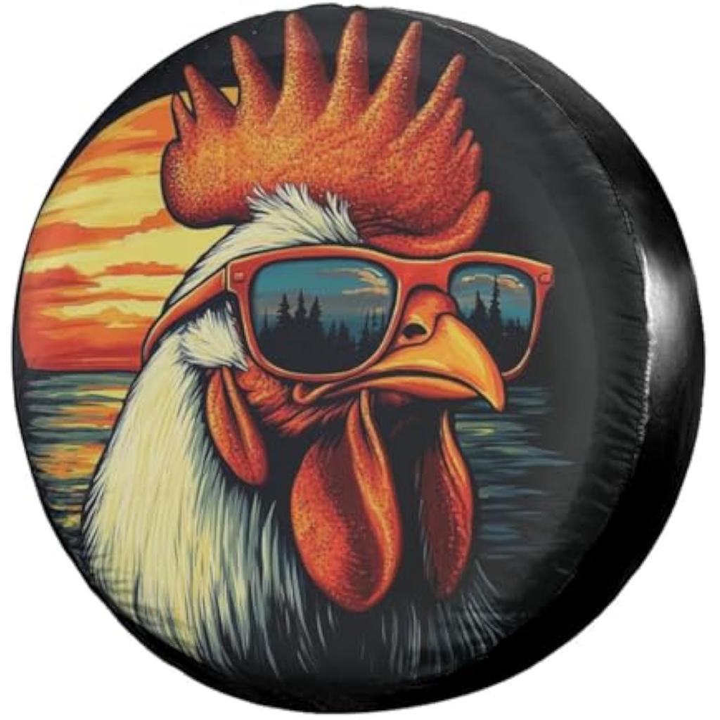 Cool Rooster in Sunglasses Sunset Spare Tire Cover Waterproof SUV Wheel Protector
