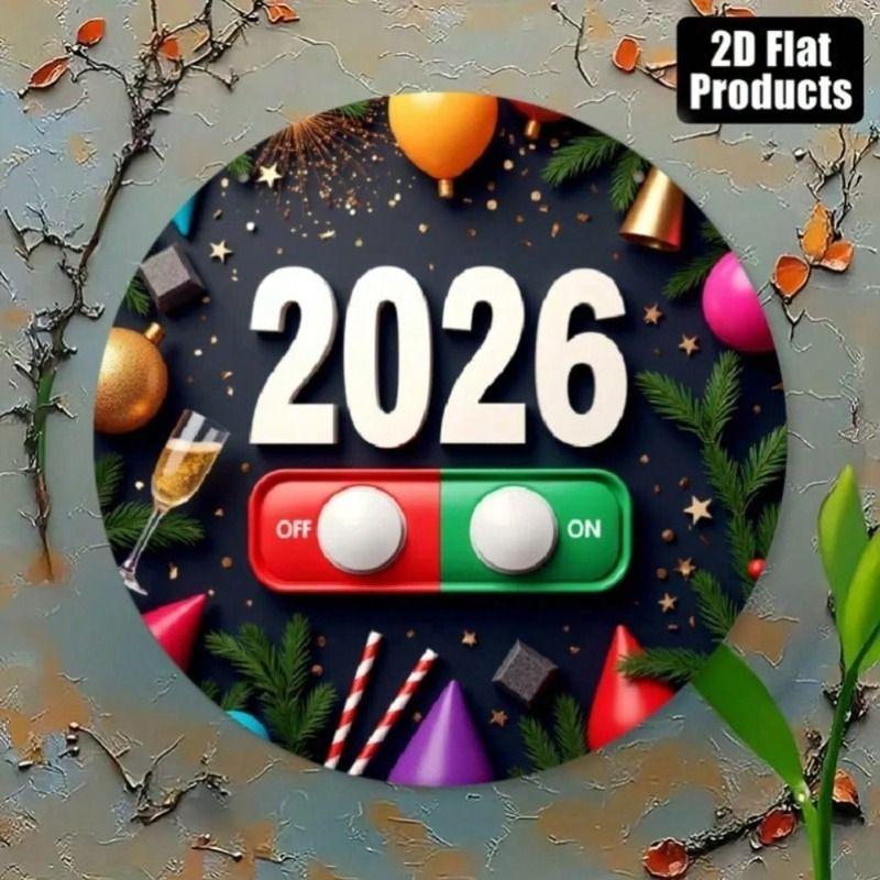 

Metal Wall Art Vintage 20x20 cm Round Tin Sign Party Balloons Confetti for New Year Living Room Decor