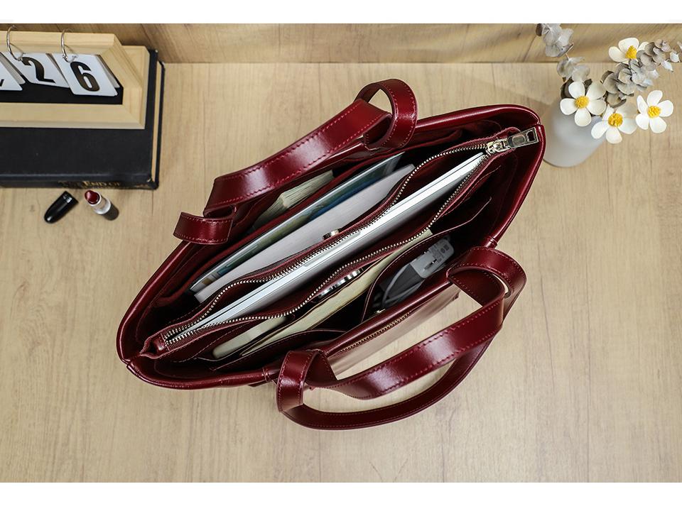Women's Full-Grain Cowhide Large-Capacity Handbag - Genuine Leather, Business Commuting, 14-Inch Laptop Bag, Single-Shoulder Design.