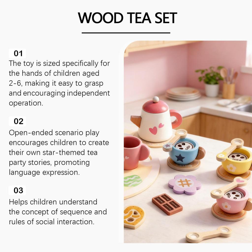 DOWMOO Wooden Afternoon Tea Role-Play Toy for Dexterity and Fun Playhouse Activities