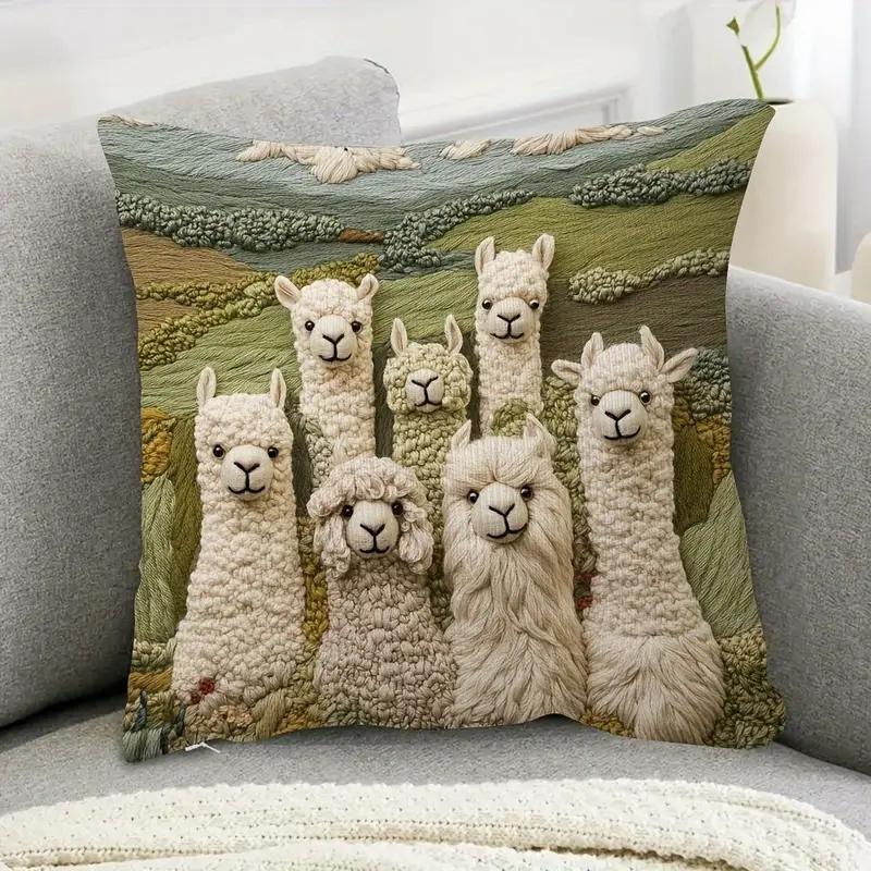 Modern Vintage Alpaca-Themed Pillowcase with Double-Sided Print and Zipper Closure