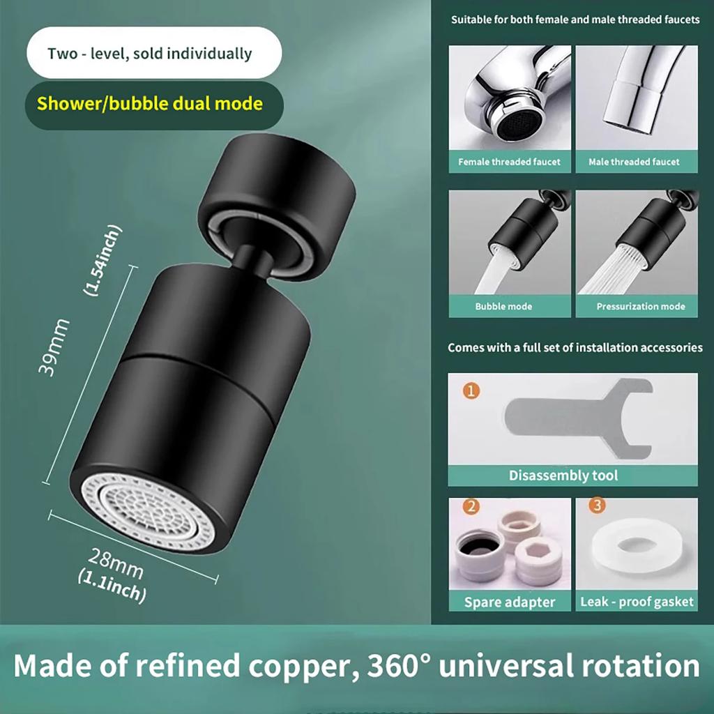 360° Dual Function Anti-splash Bubbler Kitchen Tap Aerator Bathroom Rotatable Extension Faucet Filter Dual Mode Bubbler Nozzle