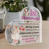 1pc Heart Shaped Acrylic Sign - 1st Anniversary Decor with '12 Months of Love, 52 Weeks of Bliss' Engraved Message, Romantic Couple & Floral Design 