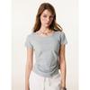Western Style 150G Solid Square Collar Shoulder Short Sleeve T-shirt Fashion Brand Gyaru Waist Hugging Slimming Casual U Collar Top Women Fashion