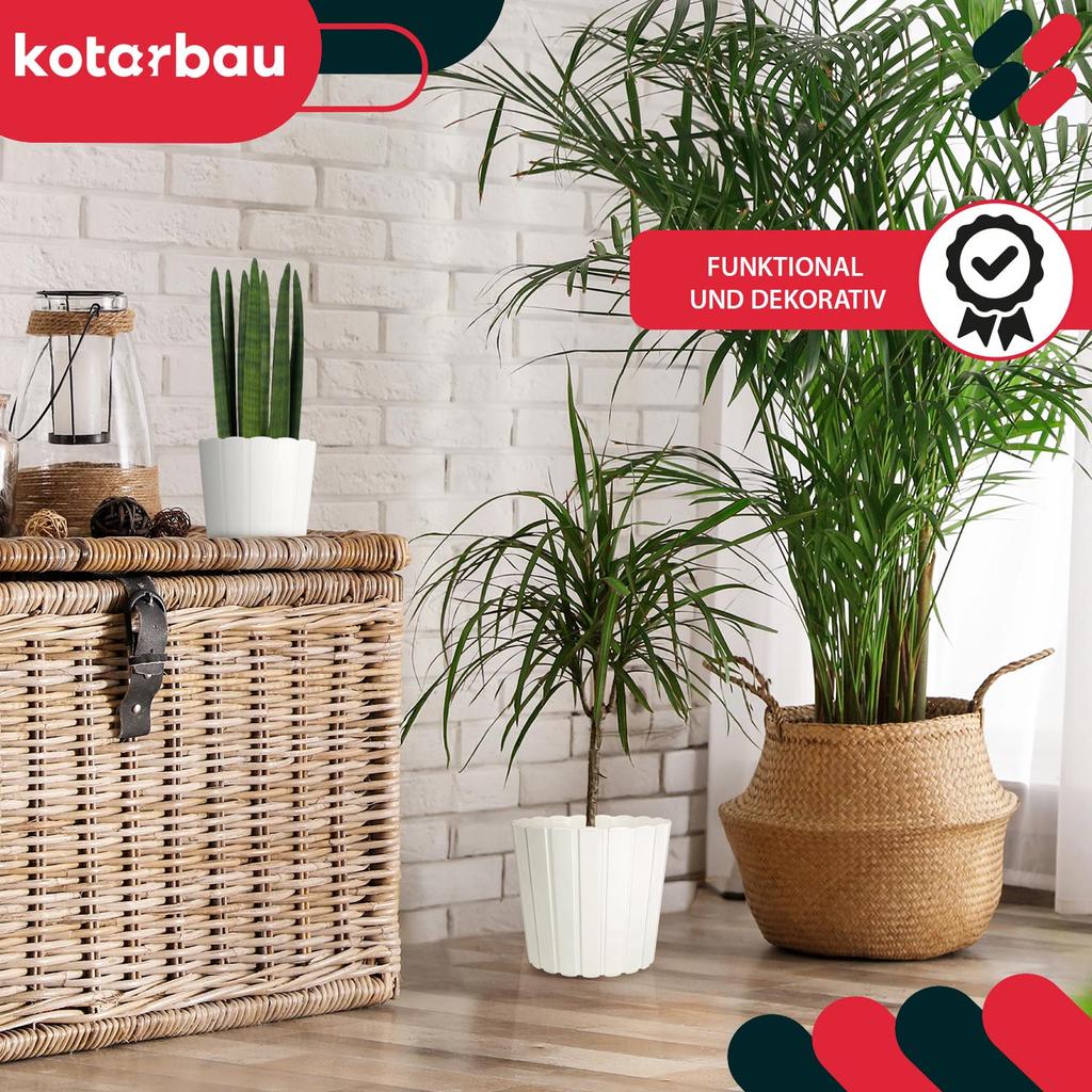 Plastic Flower Pot for Flowers and Herbs on the Balcony or Terrace, White, 15 cm, 2 pcs.