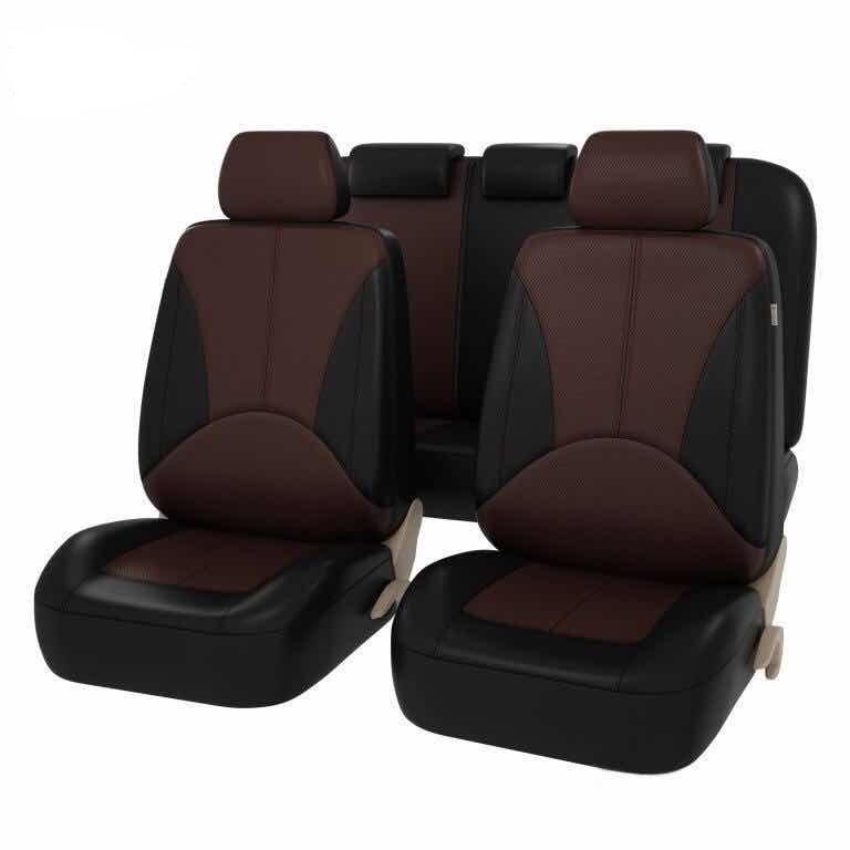 Beige Stitched PU Leather Car Seat Cover - Universal Fit for 5-Seater, All-Season Use