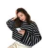 Black and White Color Block Striped Women's Casual Loose Long Sleeve T-shirt (2025 Korean Style)