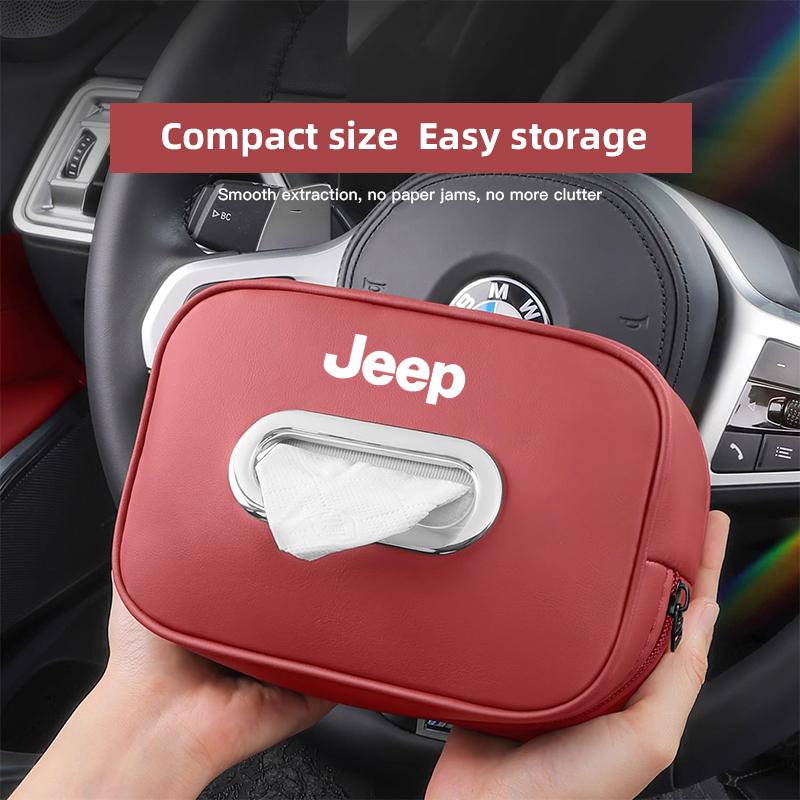 Leather Car Tissue Box Hanging Vehicle Storage Bag For Jeep Wrangler JL Renegade Grand Compass Gladiator Cherokee Patriot Willys AJQ1