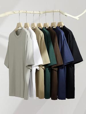 11,29 oz 320 gramů Heavy Cotton Váha Oversized Volné Pánské tričko Jednobarevné sklopené rameno Krátký rukáv Léto