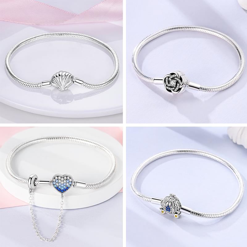 Bracelet 925 Silver Bracelet 17-20CM Love Heart Zircon Original Bracelets Fit Charms Bracelets Jewelry Gifts