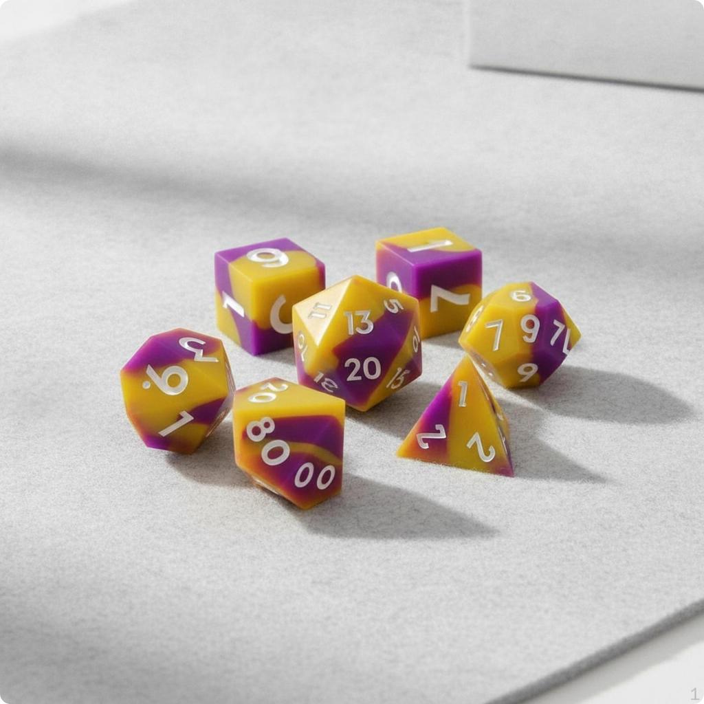 7 Pieces Silicone Polyhedral Dice Set | Numbered, Tabletop RPG with Silver Numerals, Easy