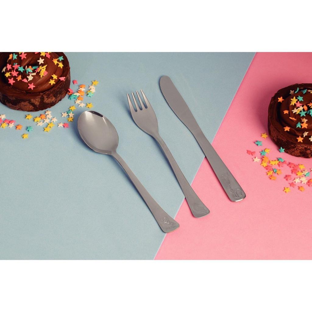 Tramontina Stainless Steel Tableware Straw Set with Dishwasher TRAMONTINA Children's & (4-Piece) "Baby Friends" Case, Knife, Fork, Spoon, Safe,