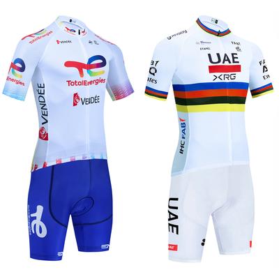 New UAE Cycling Jersey White TOTAL Team Bike Jersey Shorts Set Men Women Quick Dry Ropa Ciclismo Pro Bicycle T-Shirt Clothing