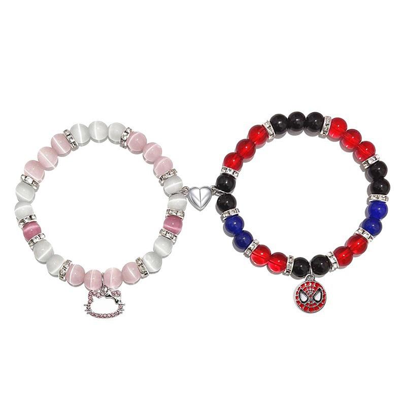 Přívěsek Pavoučí kočka Pár náramek s křišťálovým kamenem Kočičí oko Magnet