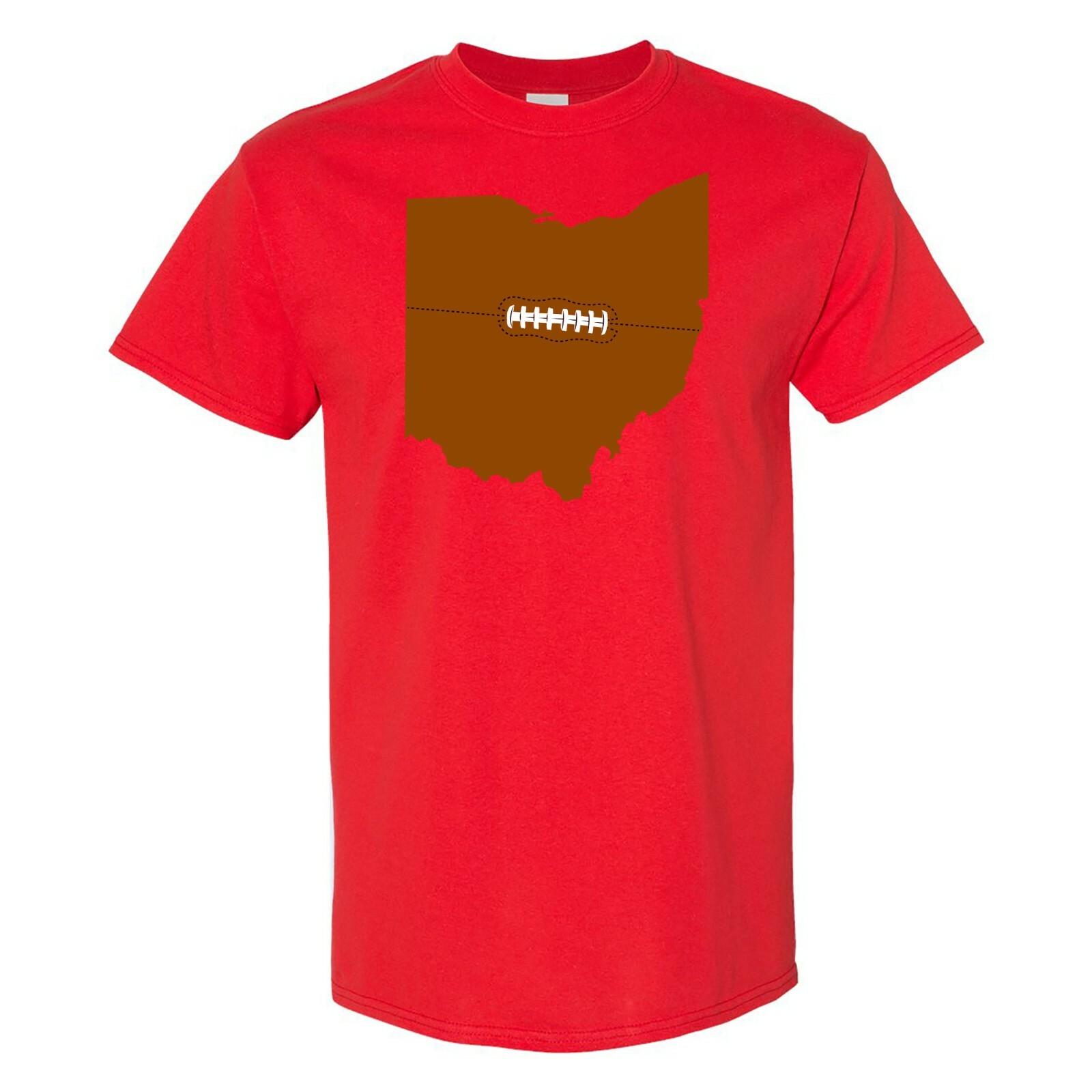 Ohio Football State Shape Hometown Pride T Shirt Red XXL