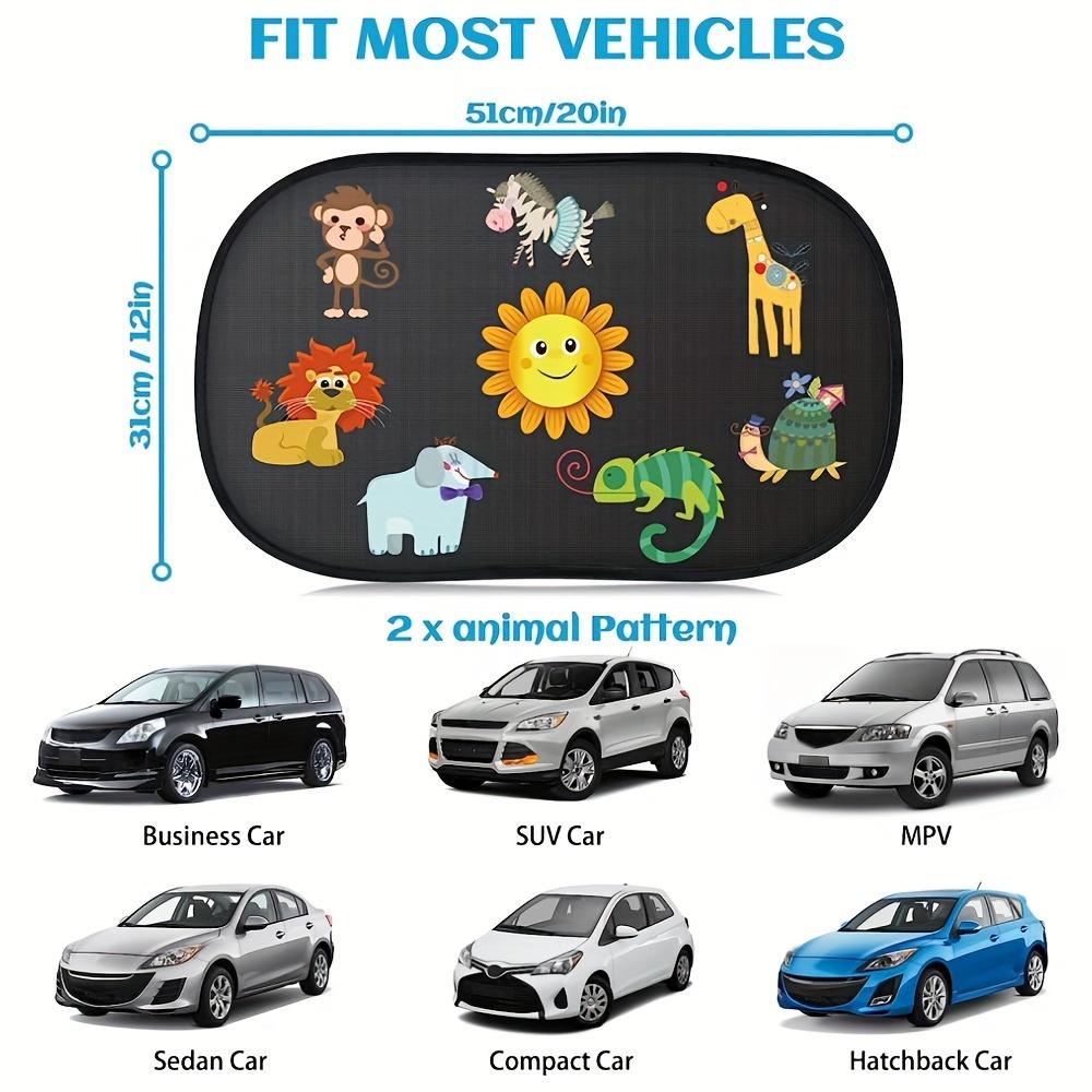 2-piece Cartoon Animal Car Sunshade, 20x12 Inches, Black PVC, UV Resistant, Self-adhesive, Equipped with 8 Suction Cups
