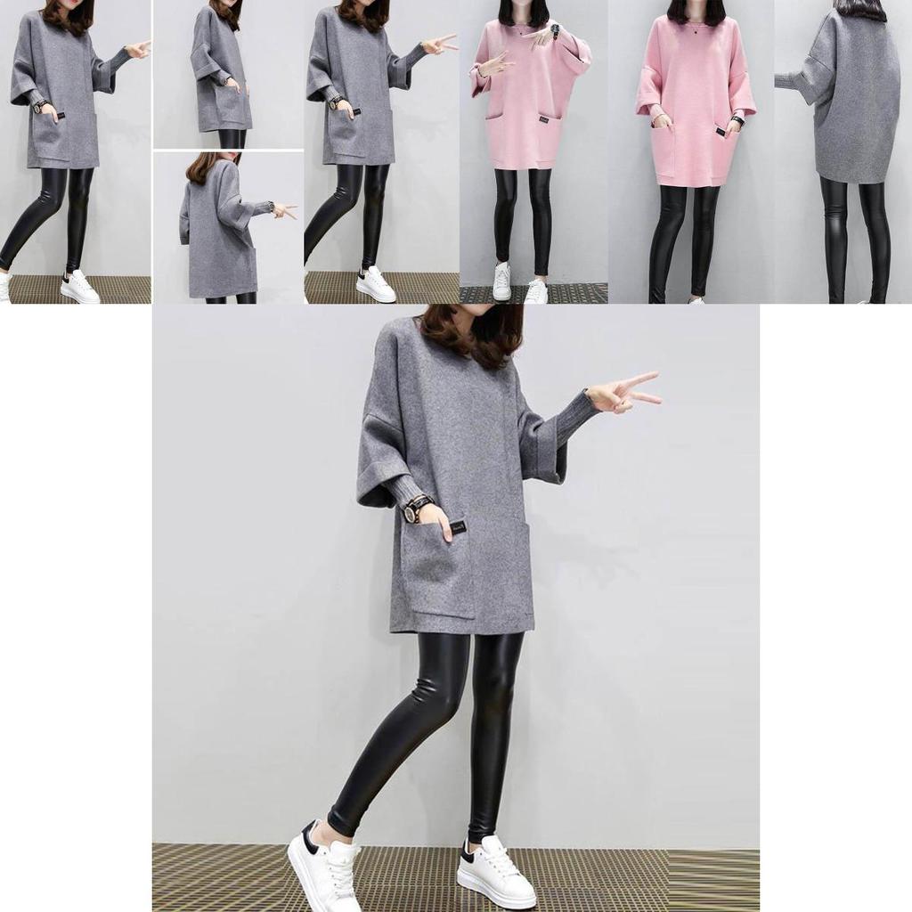 Neck Round Women Long Sleeve Solid Patchwork Hoodie Loose Sweatshirt Pocket