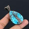 Tibetan Turquoise Pendant, 999 Copper Wire Wrapped Gemstone Jewelry, Handmade Pendant, For Thanksgiving