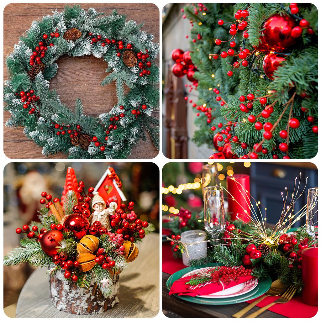 8pcs Red Berries Decor Artificial Christmas Bouquet Simulation Berries Picks For Xmas Party Decor Holiday Scene Setting Fake