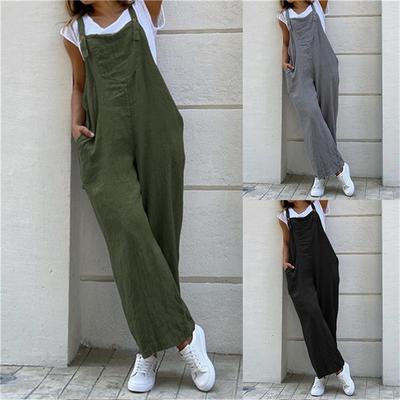 Femmes mode printemps été décontracté ample solide réservoir combinaison longue jarretelle salopette barboteuses