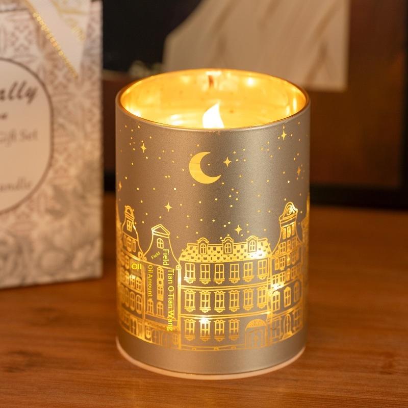 Aromatherapy Soy Wax Candle Romantic City Pattern Holiday Gift Bedroom Lasting Fragrance Nightlight Hand-Poured