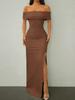 European and American New Summer Tube Top One-word Shoulder Split Back Solid Color Hip-wrapped Slim Dress