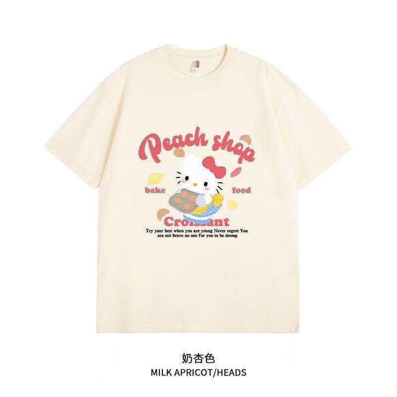 Sanrios 2026 Summer New Collection  HelloKitt Graffiti Cartoon Print Pure Cotton Breathable Womens ShortSleeved TShirt S