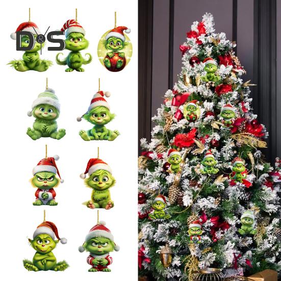 

Рождественские подвесные украшения, подвеска на рождественскую елку, симпатичное акриловое зеленое кукольное украшение для праздничного декора стены дома, окна