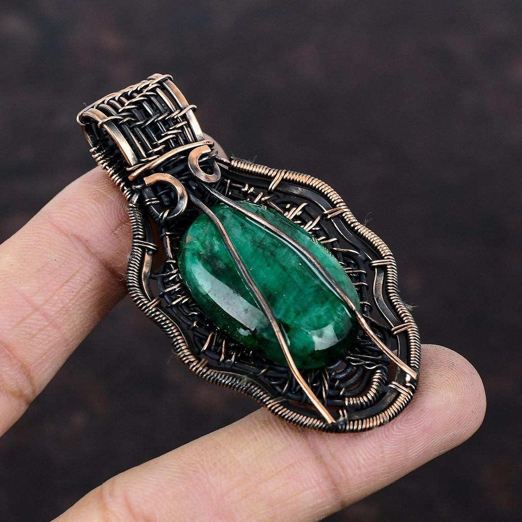 Faceted Zambian Emerald Pendant Copper Wire Wrapped Pendant Handmade Designer Pendant Gemstone Copper Jewelry Gift For Women Emerald Jewelry