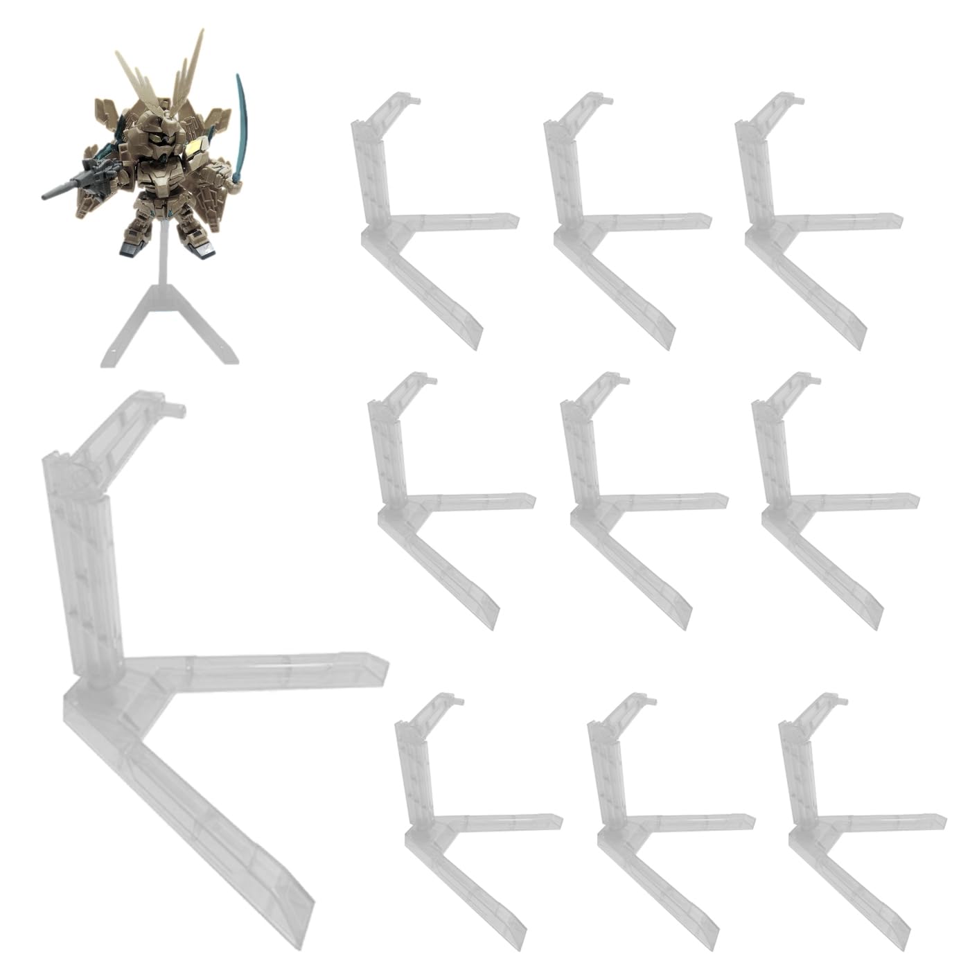 

S.fields.inc Plastic Model Stands, 10-Piece Set, SD Gundam Size Display Stands for Gunpla (Clear)