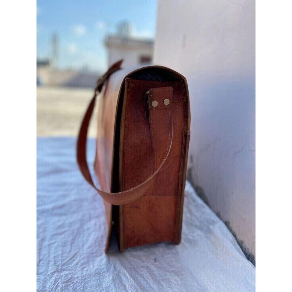 Geantă de umăr pentru laptop nou Genuine Vintage Satchel din piele lucrată manual