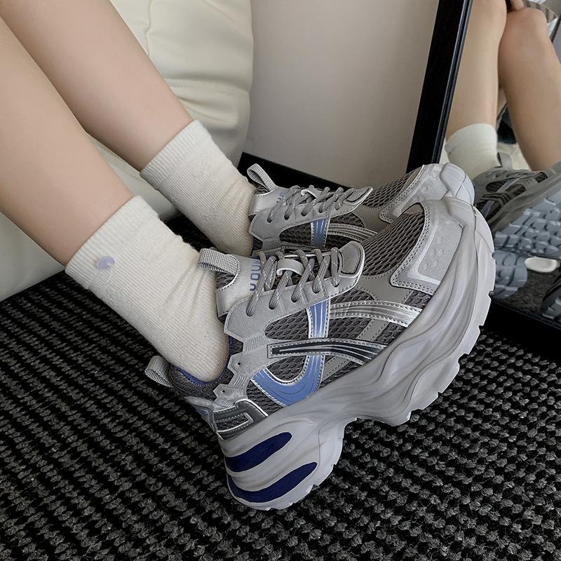 Soft leather platform dad shoes women's 2025 new summer breathable mesh casual sports shoes versatile running shoes women's shoes