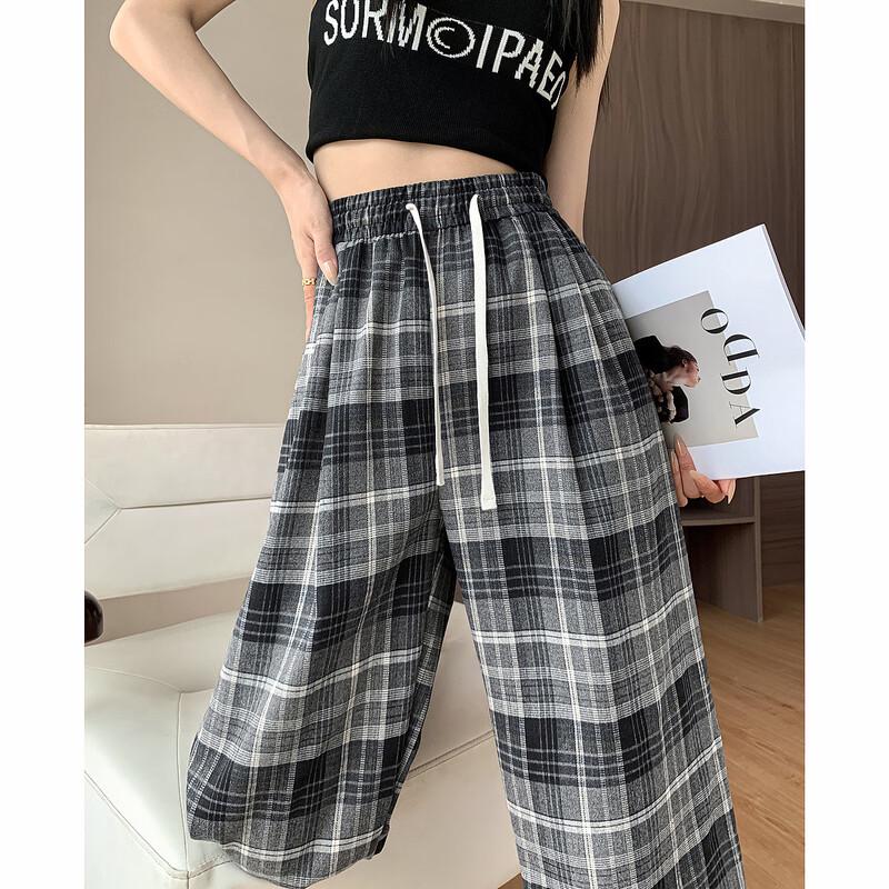 Demana Flattering Elastic Waist Plaid Wide-Leg Pants