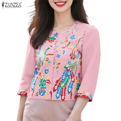 Damen Lässig Rundhals Sommer 3/4 Ärmel Print Bluse
