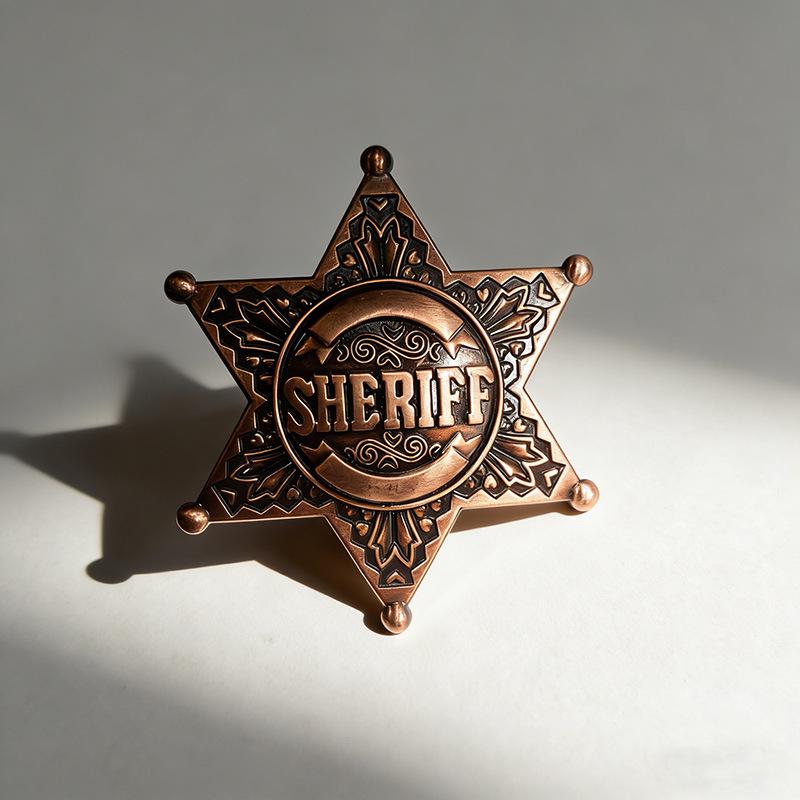 Vintage Zeshoekige Metalen Sheriff Badge Broche
