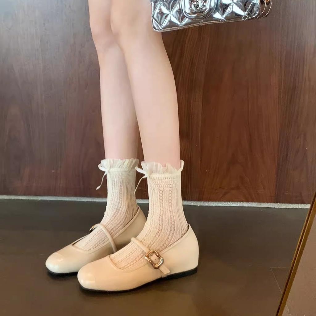 Cowhide Version~ Grape Mother Same Leather Square Head Shallow Mouth One Word with Flat Bottom Inner Height Increase Mary Jane Shoes Women's Single 