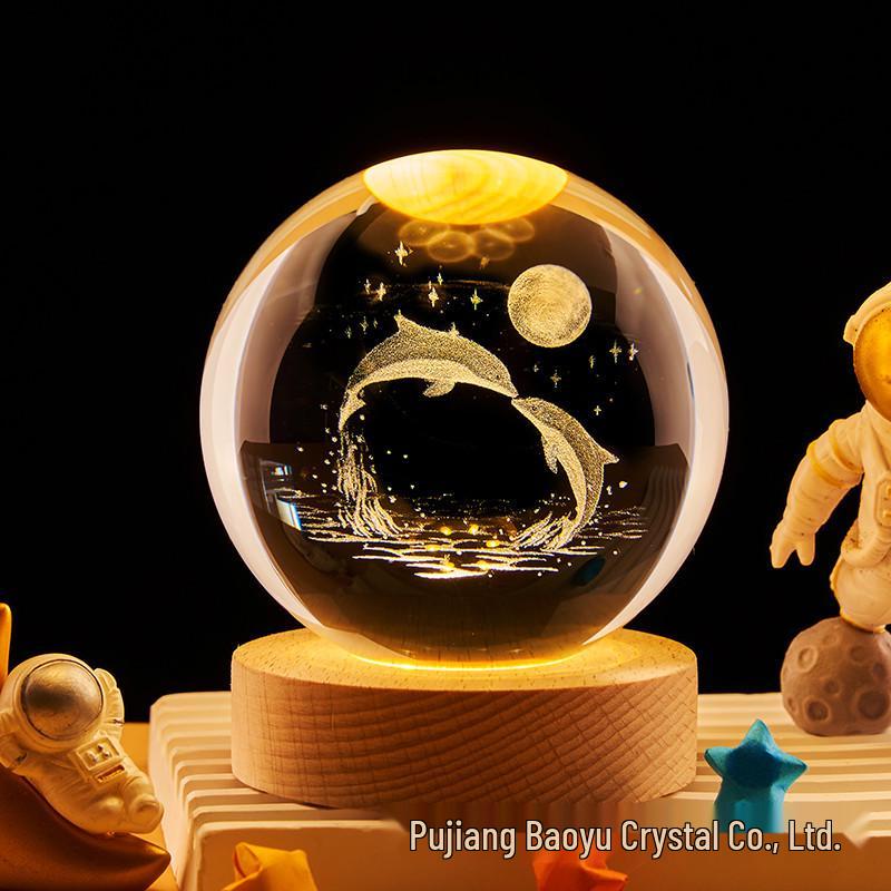 Ornamenti personalizzati a forma di sfera di cristallo 3D con incisione di logo luminoso