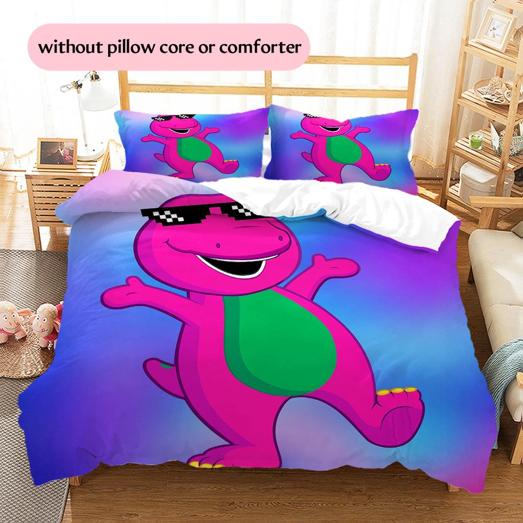 Barney & Friends  Pattern Bedding Quilt Set  Home Decoration  Gift (1 * Duvet Cover + 2 * Pillowcase  Without Core)