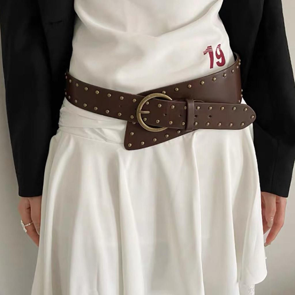 Cintura da Donna in Stile Etnico Marrone con Fibbia in Lega d'Argento per Vestiti Boho e Jeans