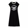 European summer dress women's ice silk thin letter printing split-ended long dress design sense short sleeves slim and thin home skirt