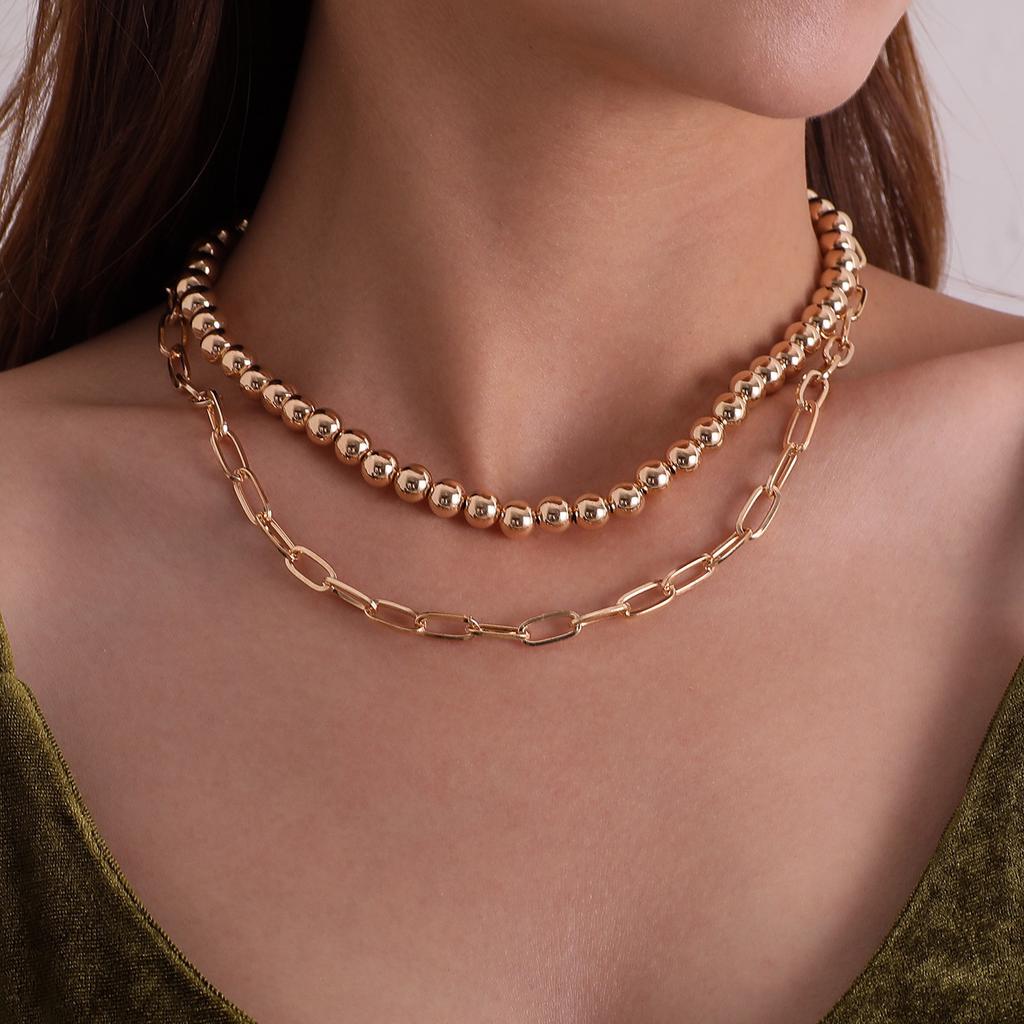 Personalisierter Scheiben-Liebesanhänger, mehrlagige Damen-Halskette Schlüsselbeinkette