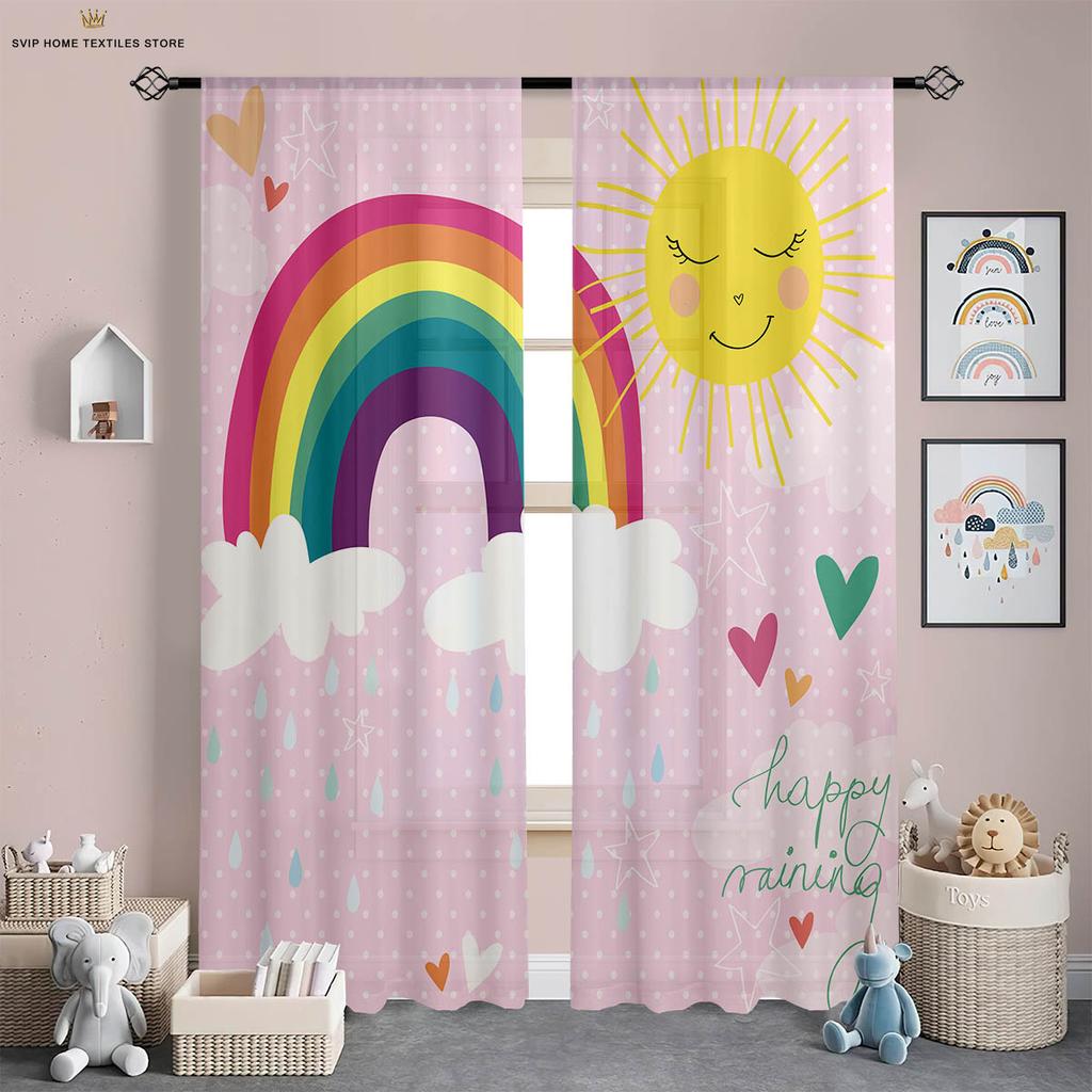 Rainbow Color Stripes Curtains for Boys and Girls, Three-Dimensional Printing Curtains, Kitchen and Living Room Decoration