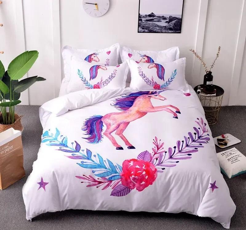 Children Bedding Set Single Bedding and Bed Sets Home Textile Unicorn Cartoon Lovely Kids Duvet Cover Set King Queen Full Twin