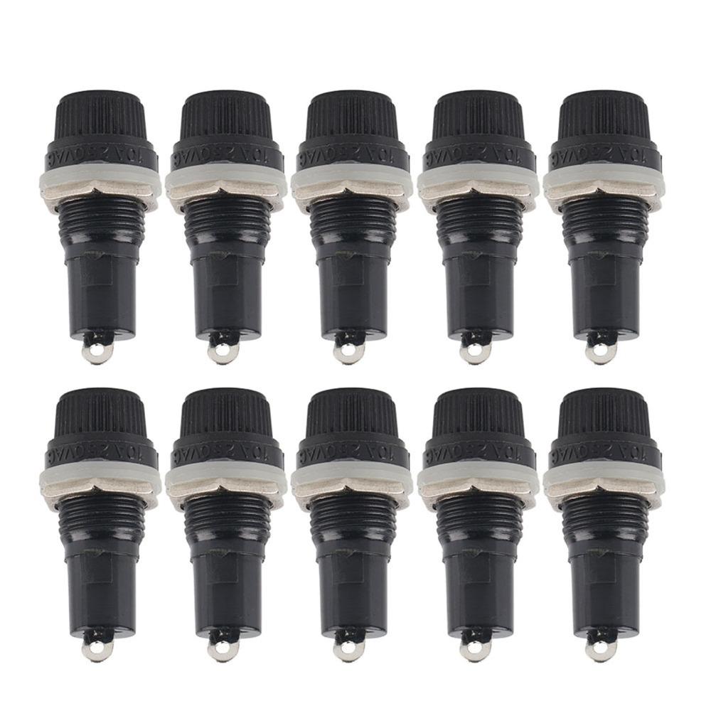 10PCS Black Electrical Screw Holder Durable Flat Tube Type Fusehold  Electronic Equipment
