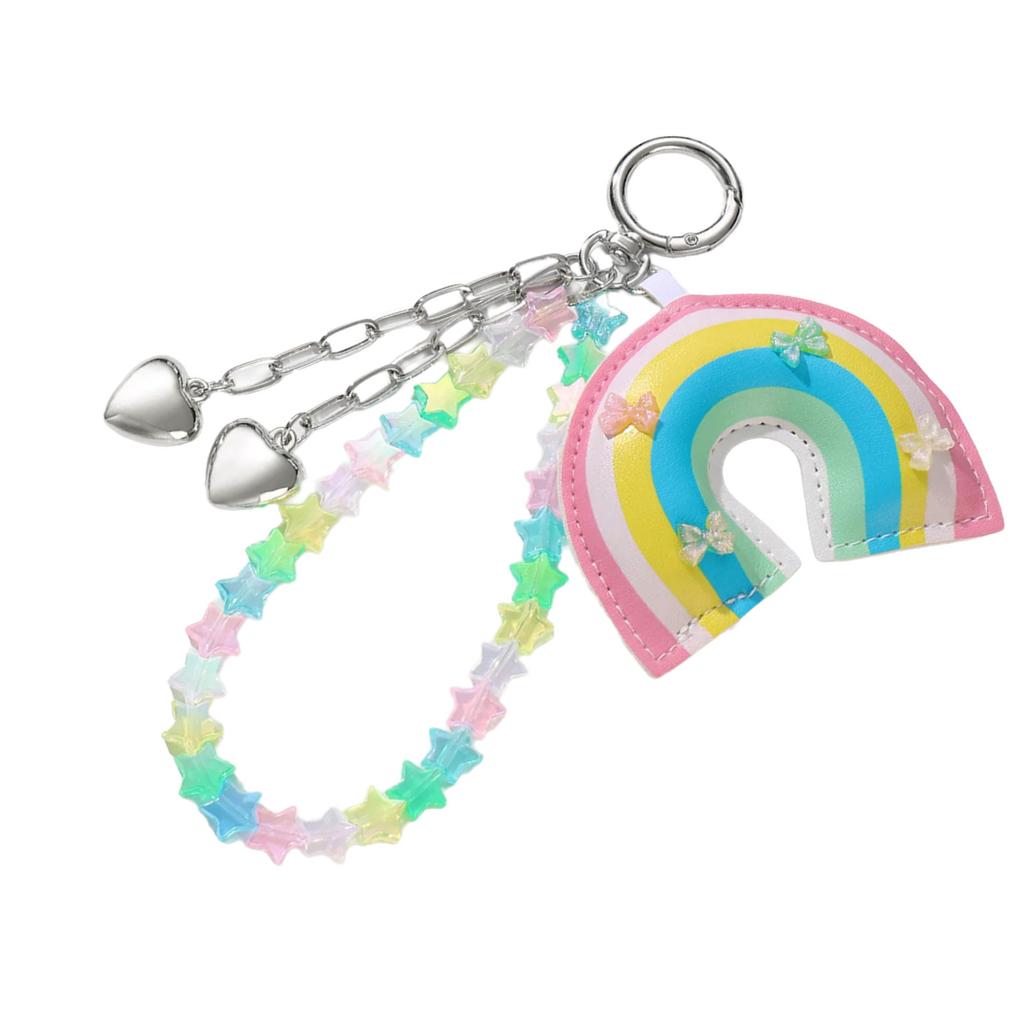 Lovely Heart Keychain Braided Rope Keyring Bag Charm Bag Pendant Star Car Keychain Rainbow Handbag Charm Decorations