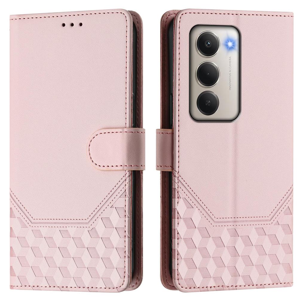 Für Xiaomi Redmi 15 4G (EU) (171 mm) Hülle mit geprägtem Wabenmuster, RFID-Blockierung, Leder-Handyhülle mit Riemen